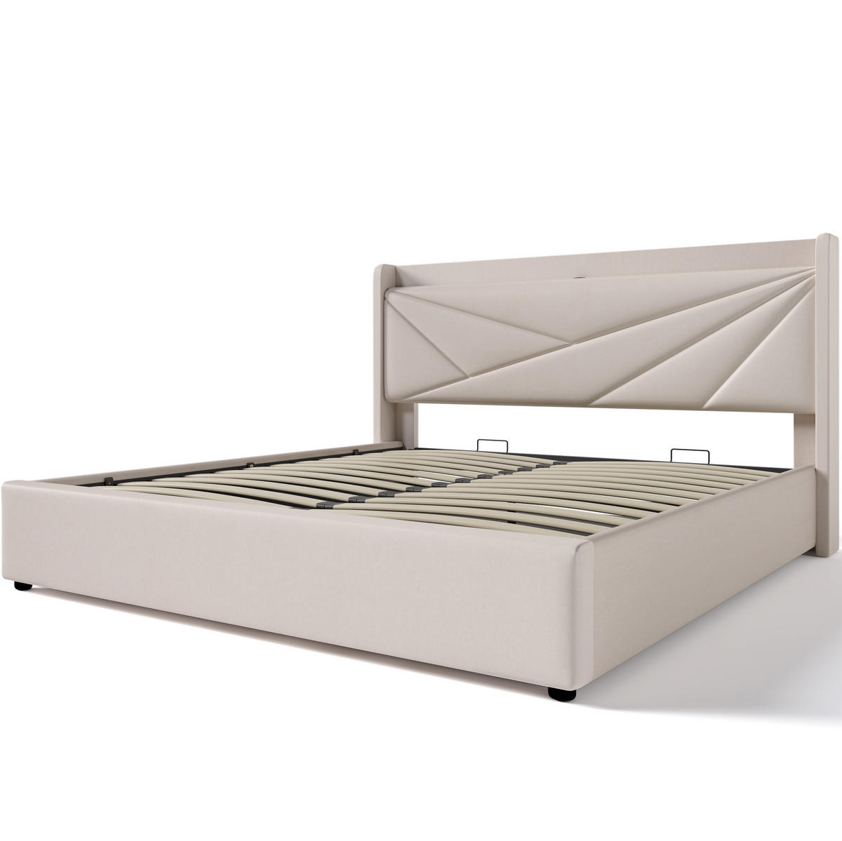 POLSTERBETT 140/200 cm aus Baumwoll-Leinen-Mix mit Bettkasten und USB-C Beige - Beige, Textil (140/200cm) - Modenvie