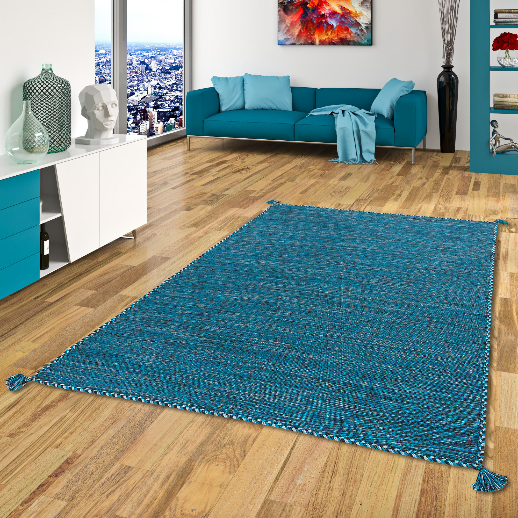NATUR TEPPICH KELIM PRICO - Petrol, Textil (170/240cm) - Pergamon