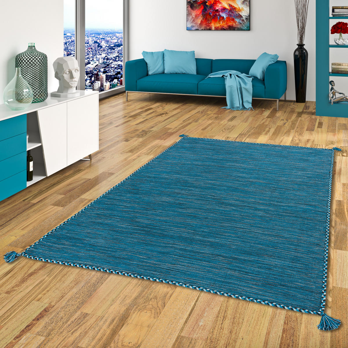 NATUR TEPPICH KELIM PRICO - Petrol, Textil (120/180cm) - Pergamon