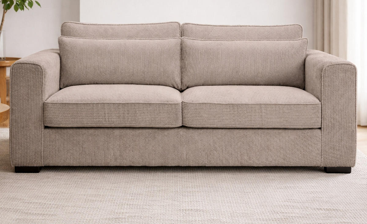 SOFA beige-braun Cord 3-Sitzer 241 cm, Couch mit Wellenfederung - Schwarz/Braun, Holzwerkstoff/Kunststoff (241/92/112cm) - Inn.Furn
