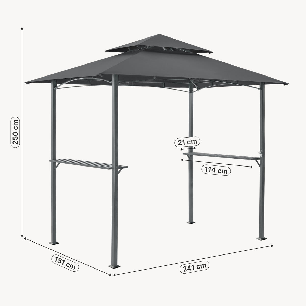 PAVILLON Parga - Dunkelgrau, Kunststoff/Metall (241/250/151cm) - [en.casa]