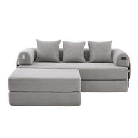 ECKSOFA Cord Hellgrau mit Hocker und Kissen - Hellgrau, Textil/Metall (218/285cm) - WISHDOR