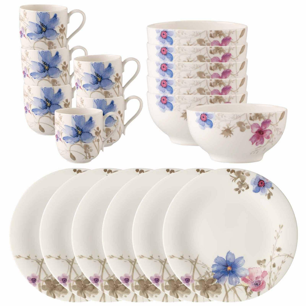 FRÜHSTÜCKS-SET Mariefleur Gris Basic bunt 18er Set - Multicolor, Keramik (9/6/11.6cm) - Villeroy & Boch