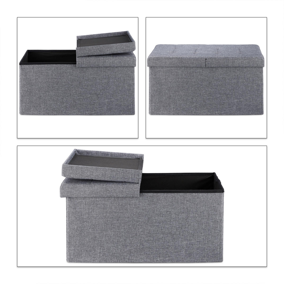 SITZBANK - Grau, Holzwerkstoff/Textil (75.5/38.5/37.5cm) - Relaxdays
