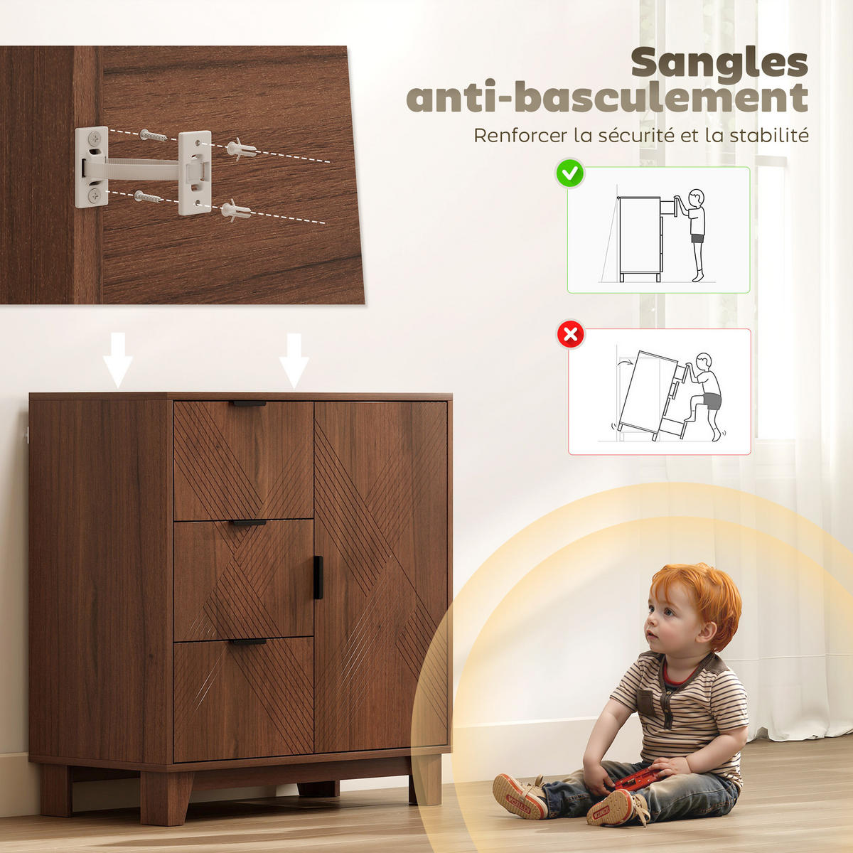 SIDEBOARD DE-11269 3 Schubladen Holzoptik Braun - Braun, Holzwerkstoff (75/80/39cm) - ComfortXL