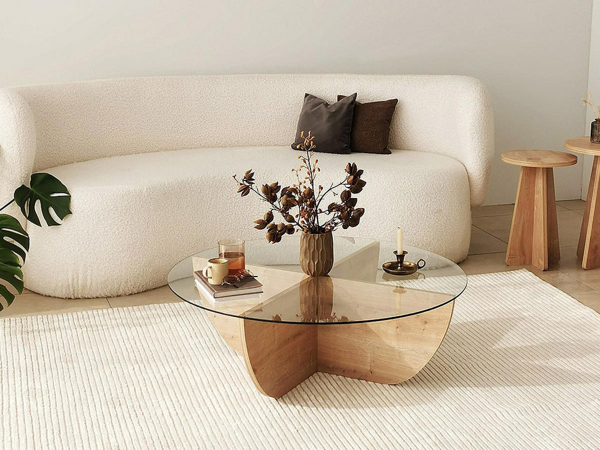 COUCHTISCH - Sicherheitsglas - Holzfarben hell & Transparent - AYSUN - Hellbraun, Holz (90/90/30cm) - Vente-Unique