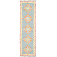 HANDWEBTEPPICH Kelim Gashgai Blau 194/57 cm Schurwolle - Blau, Textil (57/194cm) - Looma