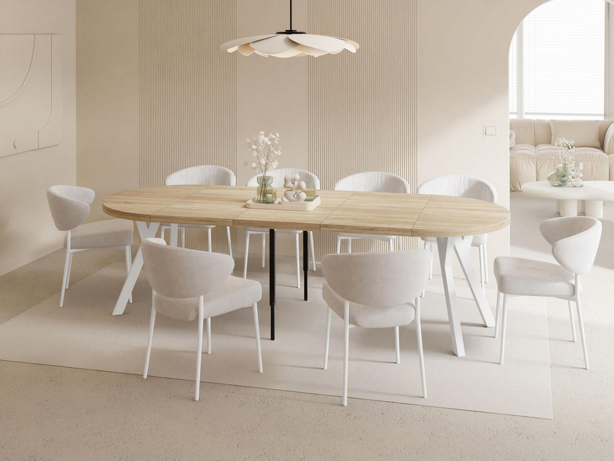 ESSTISCH Twixy XXL groß rund oval ausziehbar, Eiche Hell Braun 100-250/100/76 cm - Braun/Weiß, Holz/Holzwerkstoff (100/250/76cm) - WFL GROUP