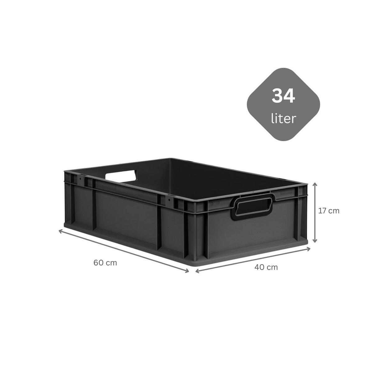 EUROBOX 5x NextGen Color mit Auflagedeckel 17x40x60 cm 34 Liter Schwarz Griffe schwarz offen - Anthrazit/Schwarz, Kunststoff (40/17/60cm) - PROREGAL