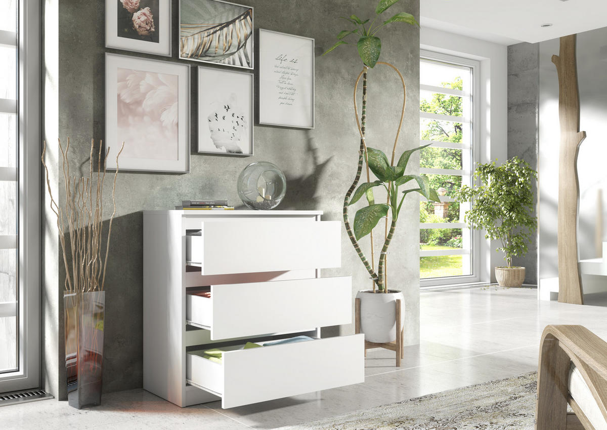 KOMMODE NUDO 70/78,5/39cm mit 3 Schubladen Türen Weiß - Weiß, Holzwerkstoff (70/78.5/39cm) - MASSENO