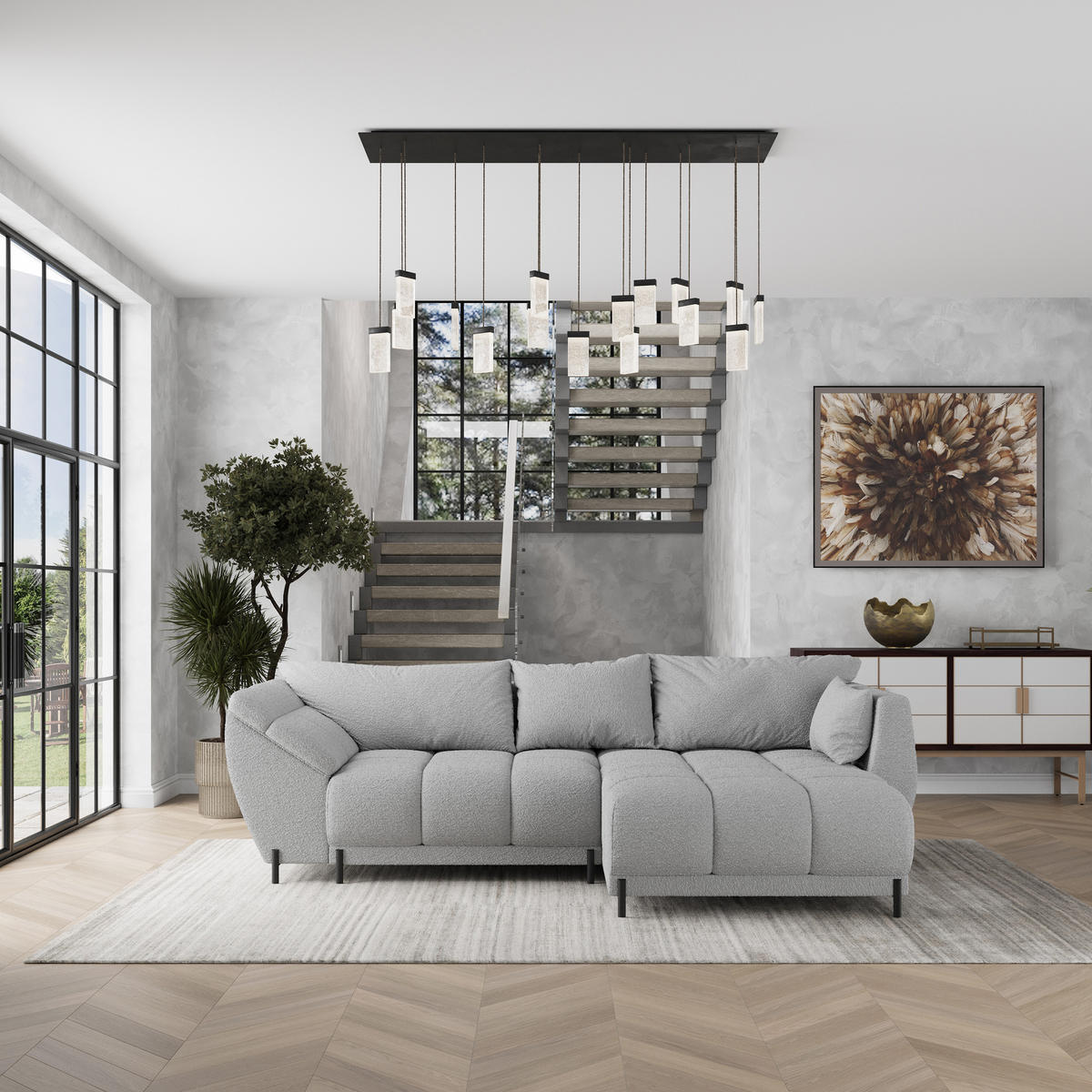 ROHOVÁ SEDAČKA VESTANO světle šedá - černá/světle šedá, kov/dřevo (287/182cm) - MASSENO