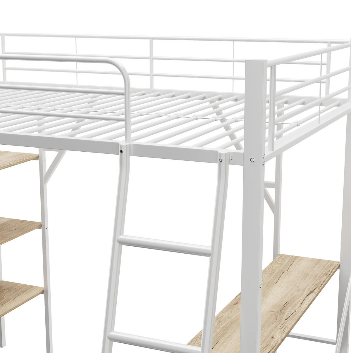 HOCHBETT aus Metall und MDF 90x200 cm Weiß mit Schreibtisch und 3 Ablagen - Weiß, Holzwerkstoff (90/200cm) - IVMEU