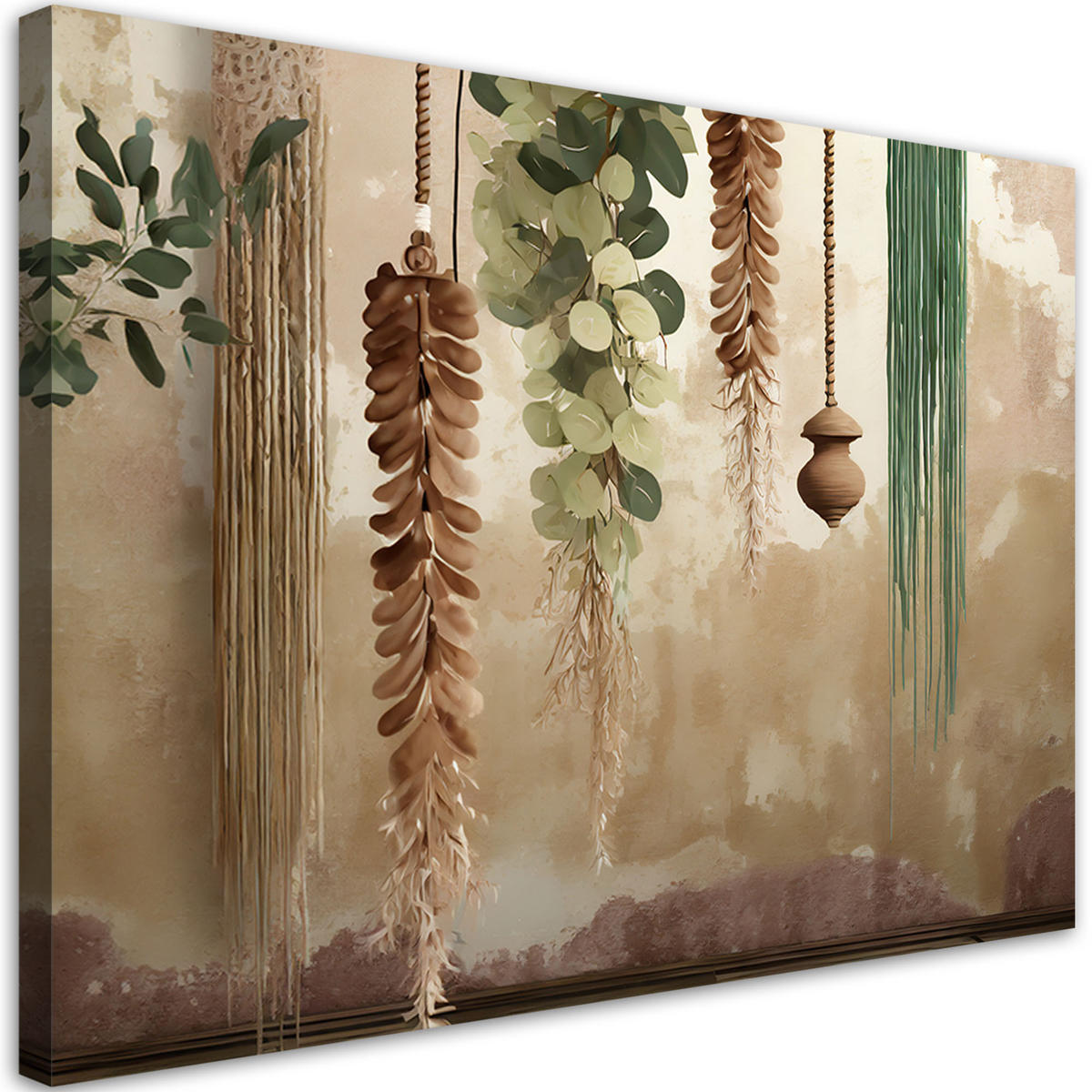 LEINWANDBILD Hängende Blätter Scandi Boho - Grün, Textil (100/70cm) - Feeby