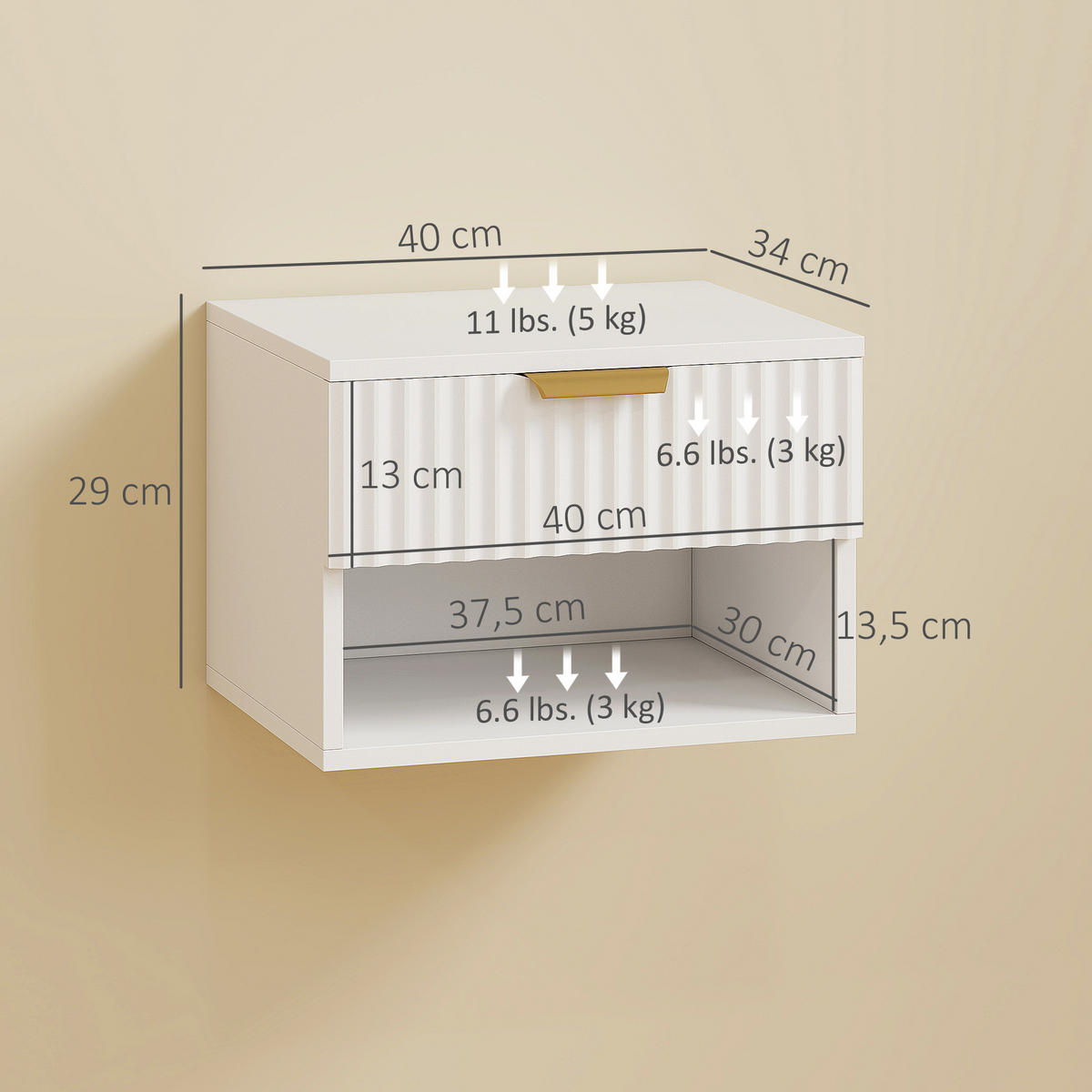 NACHTTISCH Weiß MDF wandhängend mit Schublade 2er-Set - Weiß, Holzwerkstoff (40/29/34cm) - PANGIVO
