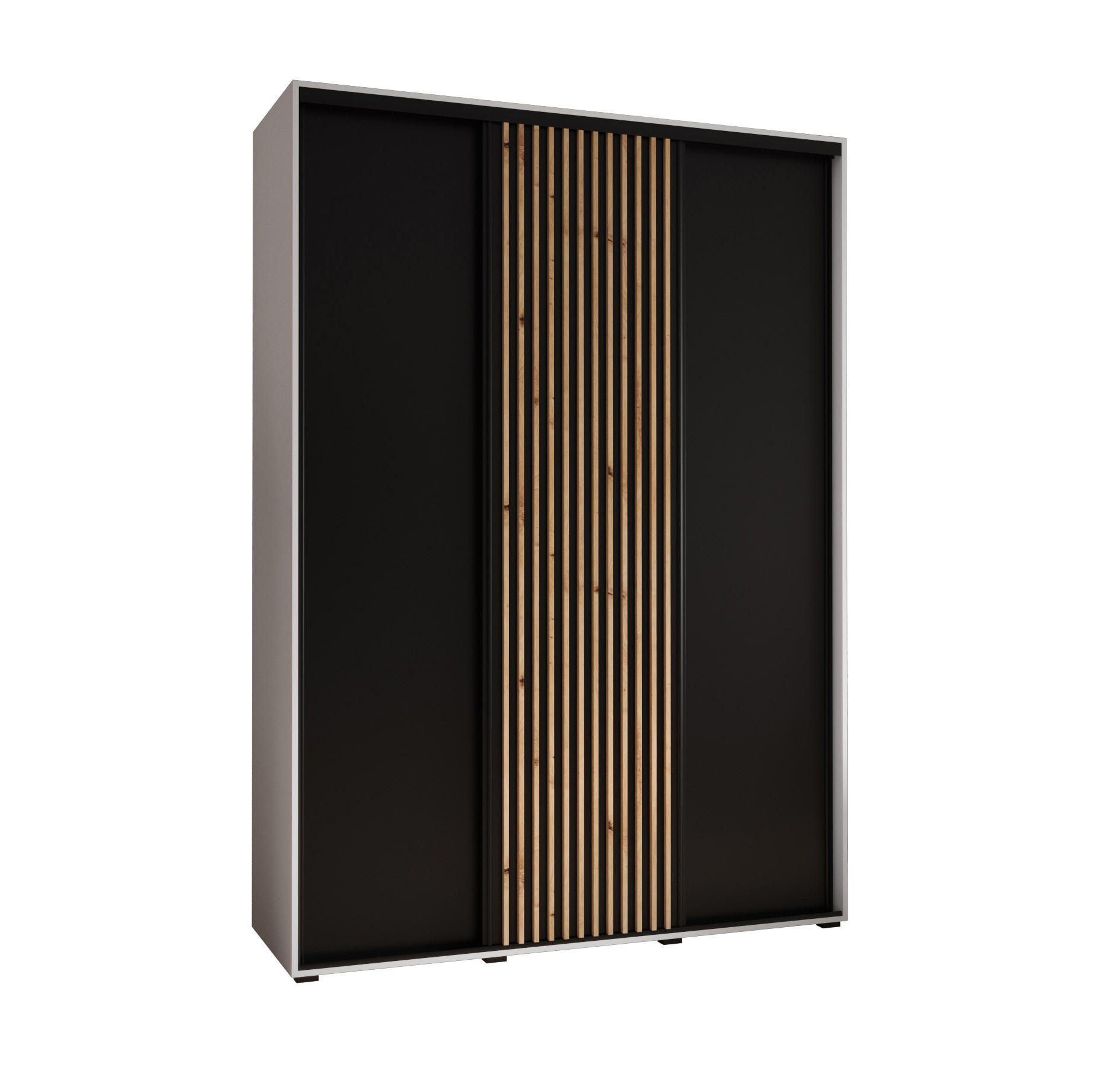 SCHWEBETÜRENSCHRANK 205,2/180/60 3-türig - Schwarz/Weiß, Holz/Metall (180/205.2/60cm) - Abiks Möbel