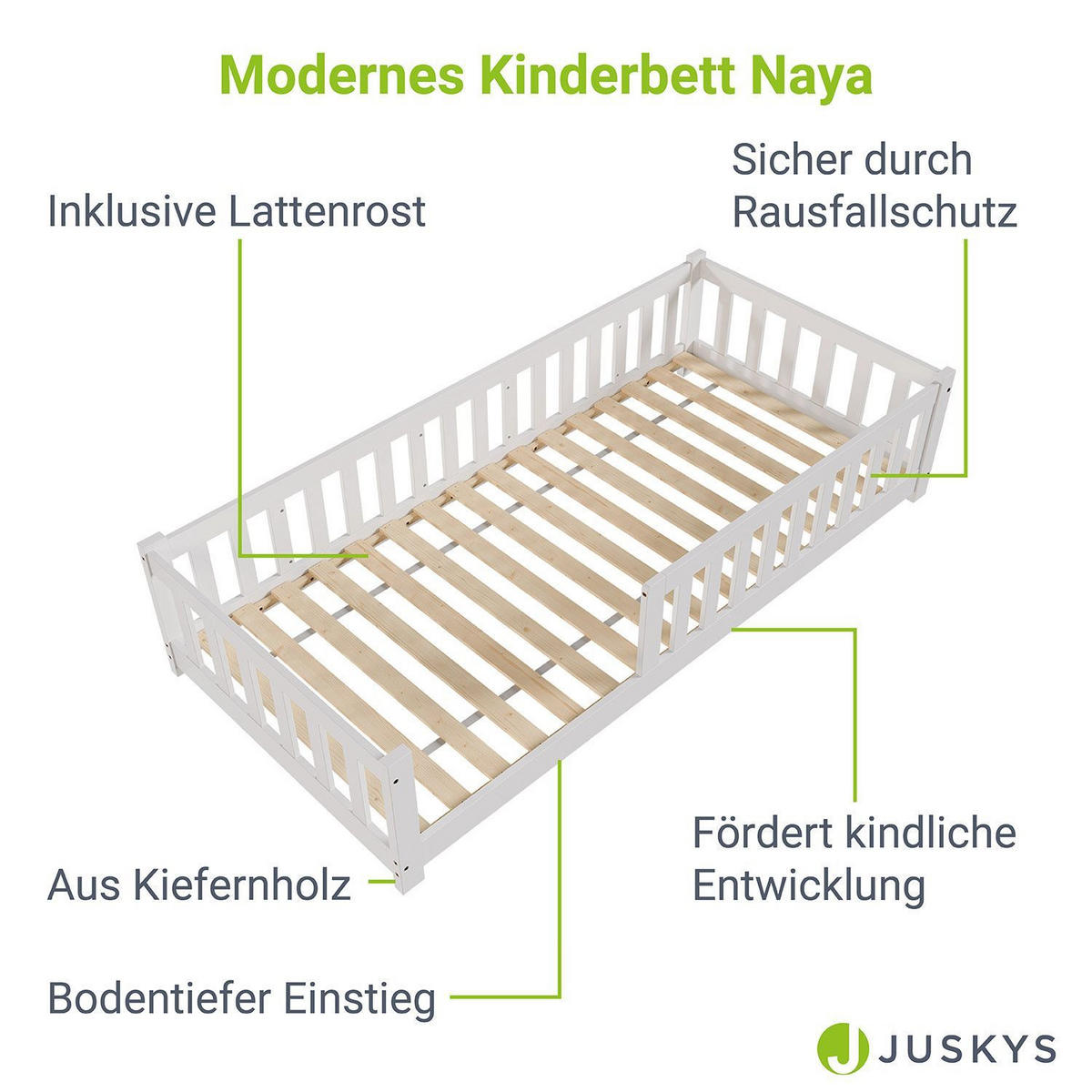 KINDERBETT Naya weiß mit Matratze 90x200 cm - Weiß, Holz (90/200cm) - Juskys