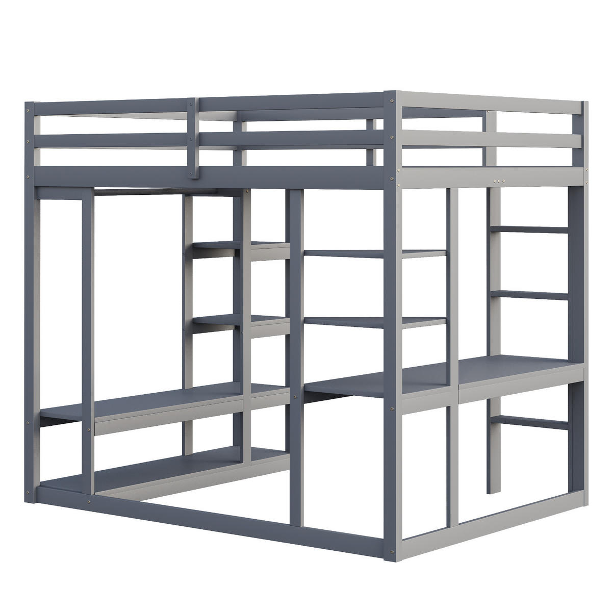 HOCHBETT mit Schreibtisch und Stauraum 140x200 cm Grau - Grau, Holzwerkstoff (140/200cm) - Beauniv