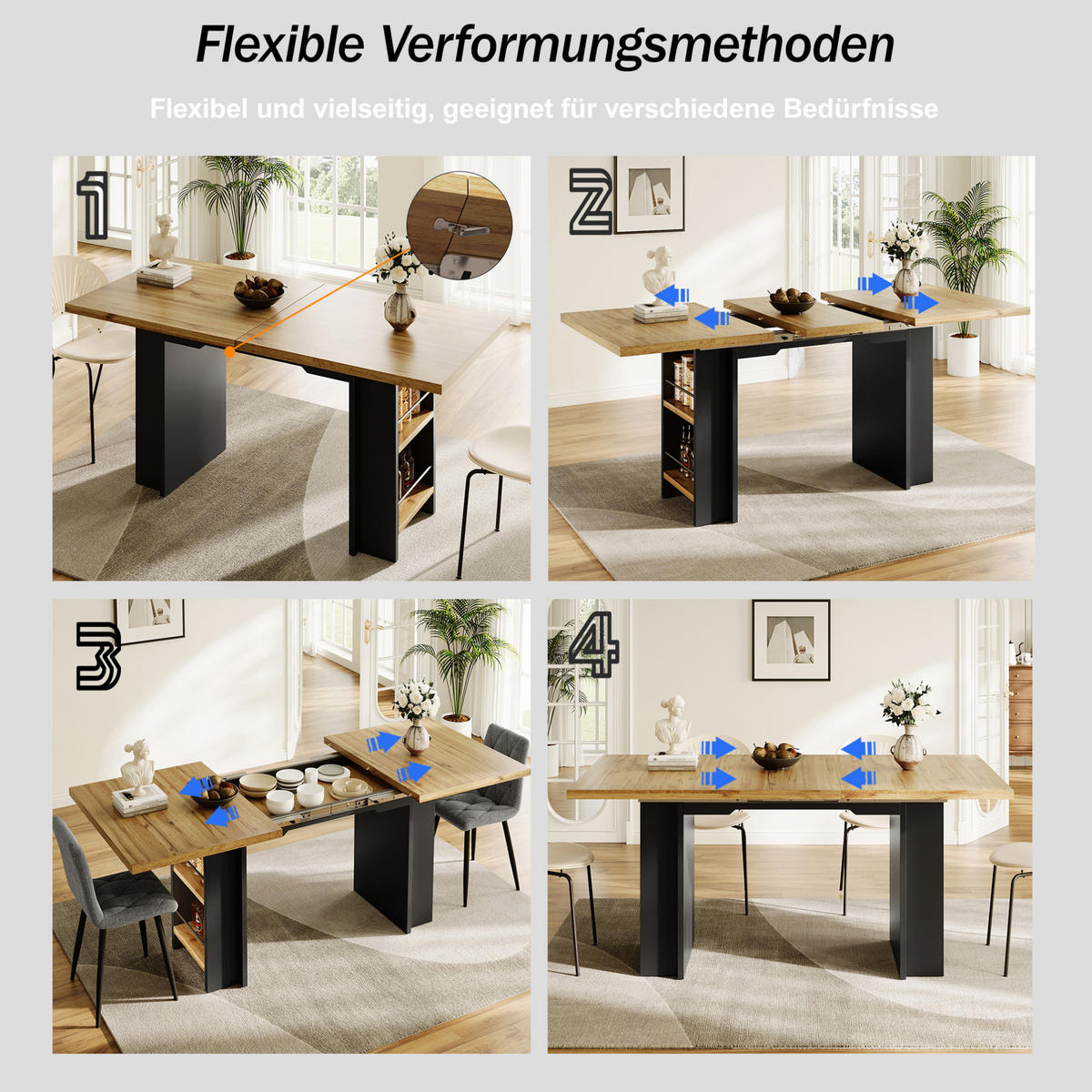 AUSZIEHTISCH aus MDF 120-160x80x75 cm Naturfarben mit Regalen, Stauraum und verstellbarer Tischplatte - Braun, Holzwerkstoff (120/80/75cm) - Modfu