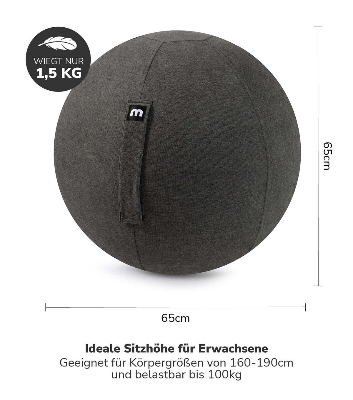 SITZBALL Der Sportliche - Schwarz, Textil (65/65/65cm) - Mokebo