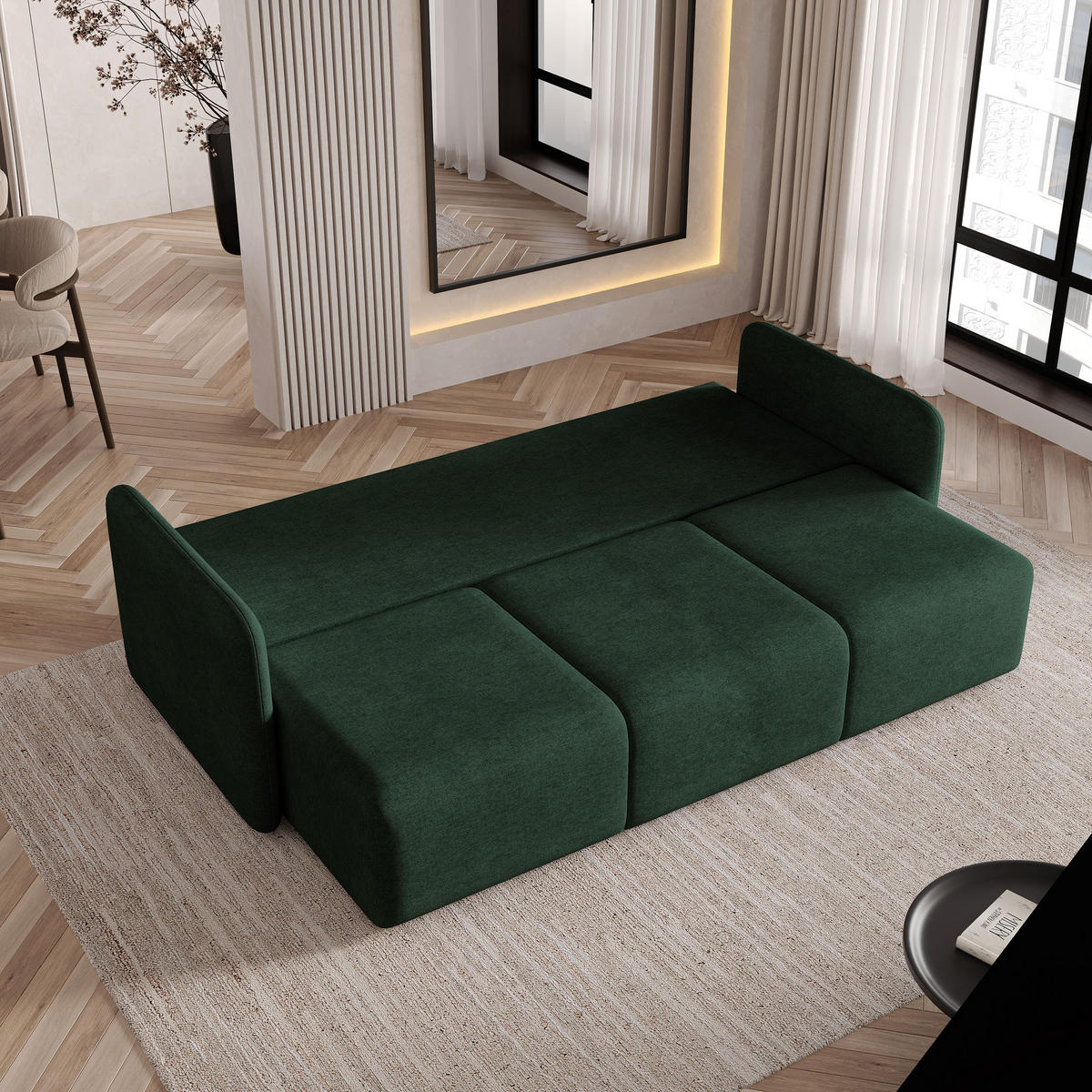 BETTSOFA SUVI III NV Grün Geflochtener Stoff mit Schlaffunktion - Grün, Textil (90/85/220cm) - MASSENO