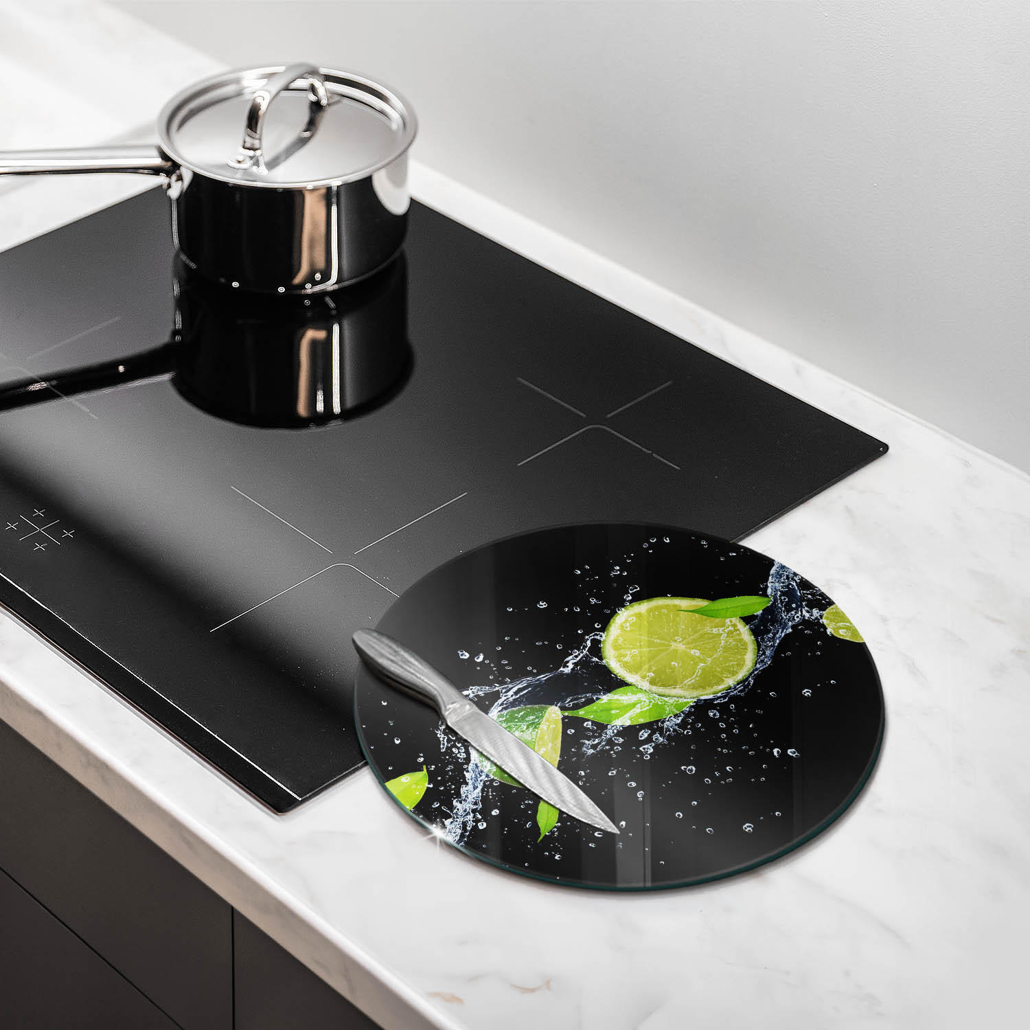 GLASPLATTE Ø 30 cm Saftige Limette im Wasser - Anthrazit, Glas (30/30cm) - Wallfluent