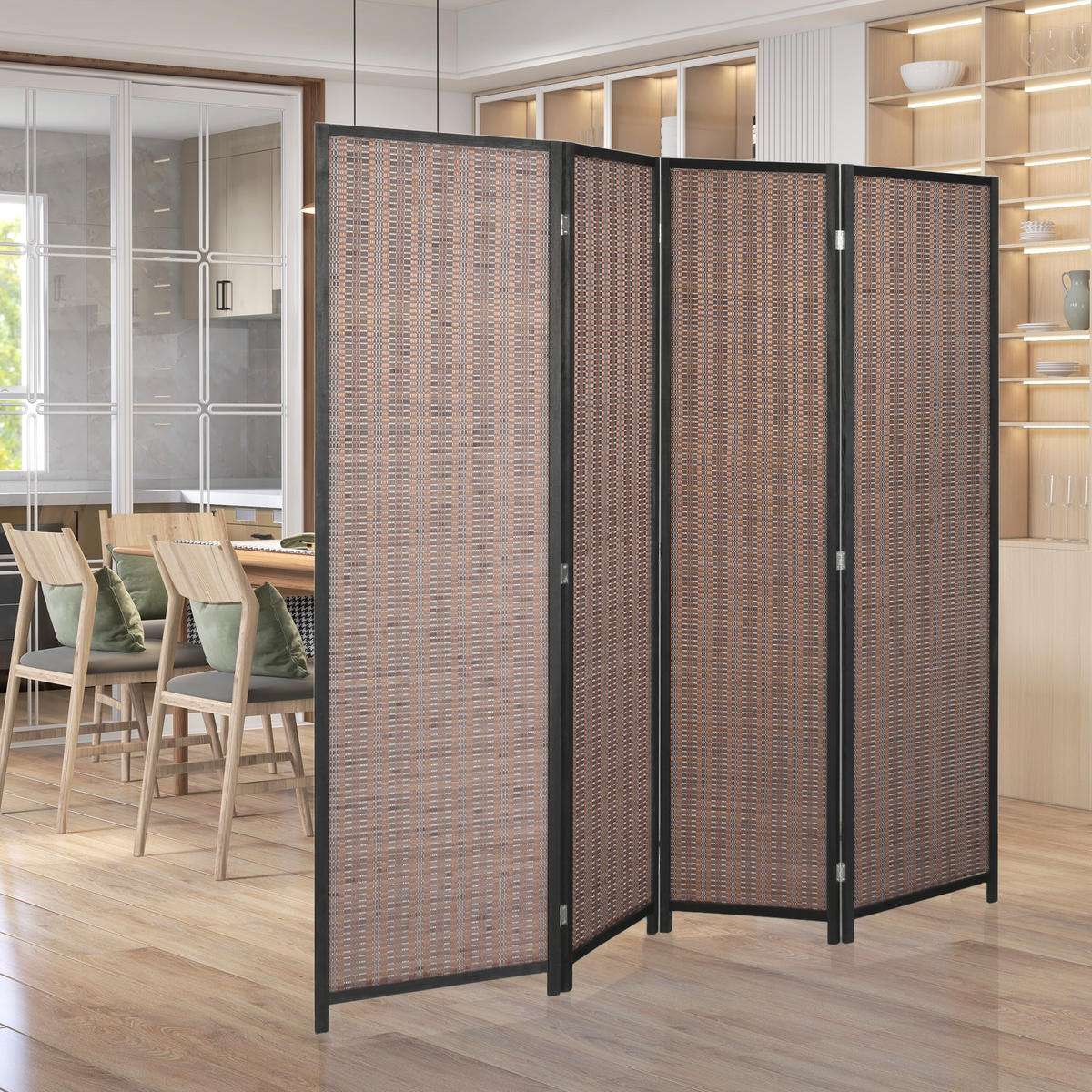 PARAVENT DE-14273 4-teilig, klappbar 180x180 cm Braun - Braun, Naturmaterialien (180/180/1.7cm) - ComfortXL