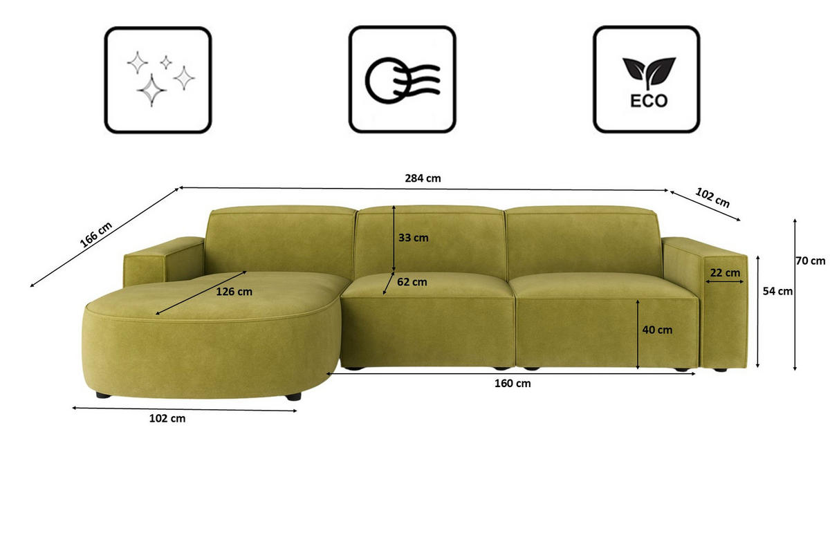 ECKSOFA Cursal Round L-Form, Stoff Salvador, Olive, Links - Olivgrün, Holz (284/166cm) - Kaiser Möbel