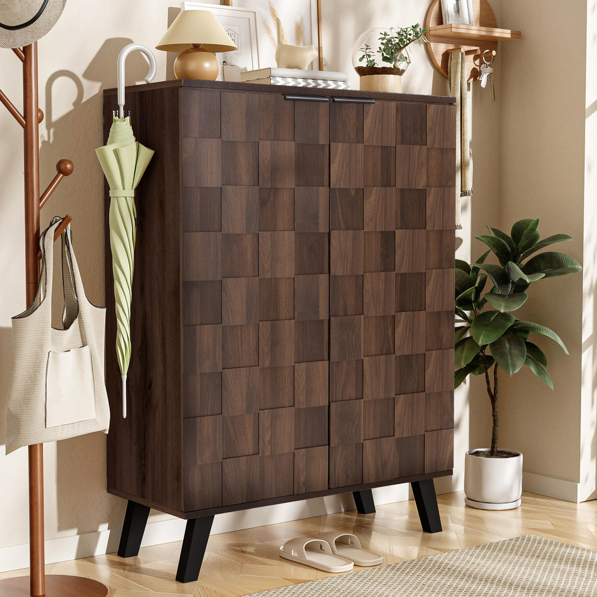 SCHUHSCHRANK Dunkle Holzfarbe 80/35,5/110 cm - Naturfarben, Holzwerkstoff (80/110/35.5cm) - PANGIVO