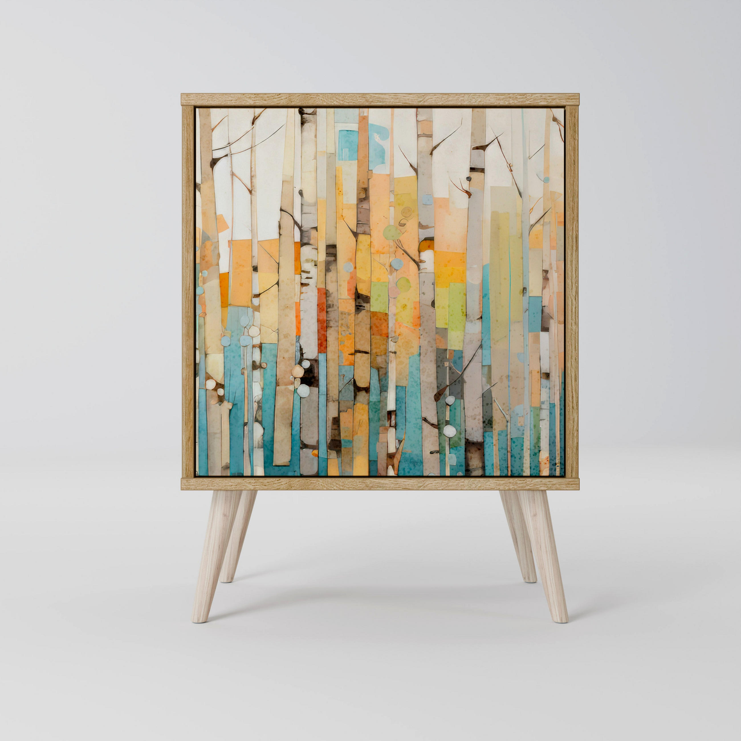 SIDEBOARD BIRCH KALEIDOSCOPE, Eichefarben, 57,5x42x77,5 cm, Schräge Buchenholzfüße - Eichefarben/Buchefarben, Holzwerkstoff/Buchenholz (57.5/77.5/42cm) - SpaceRebels