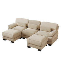 WOHNLANDSCHAFT 3-Sitzer U-Form mit 2 Hockern, DE-42659, Beige - Beige, Holz (265/94/161cm) - ComfortXL