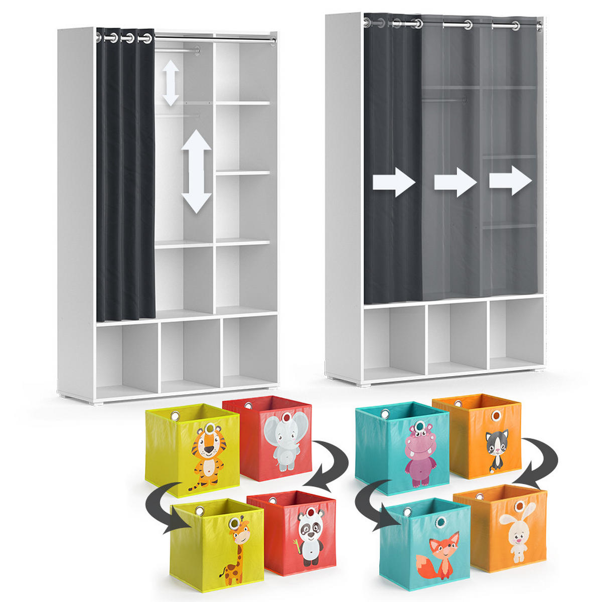 KINDERKLEIDERSCHRANK Luigi Weiß 105.8 x 178.1 cm Mit Faltboxen (bunt) - Multicolor/Weiß, Holzwerkstoff (105.8/178.1/38cm) - Vicco