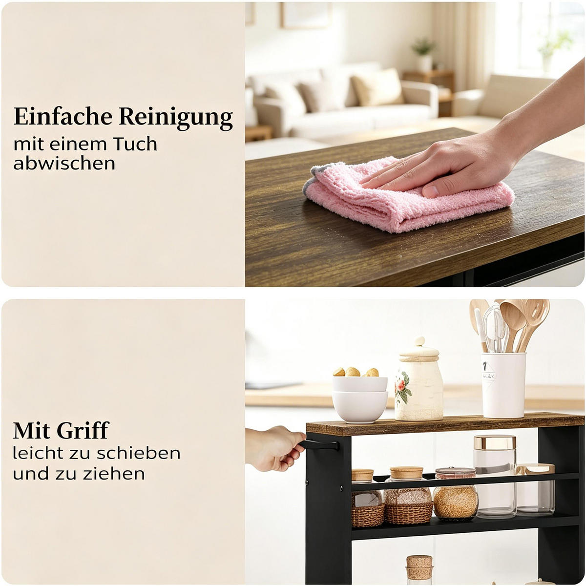 SERVIERWAGEN DE-41496 47/80/13 cm, schmal, 3 Regale, Rollen Schwarz - Schwarz, Holzwerkstoff (13/80/47cm) - ComfortXL