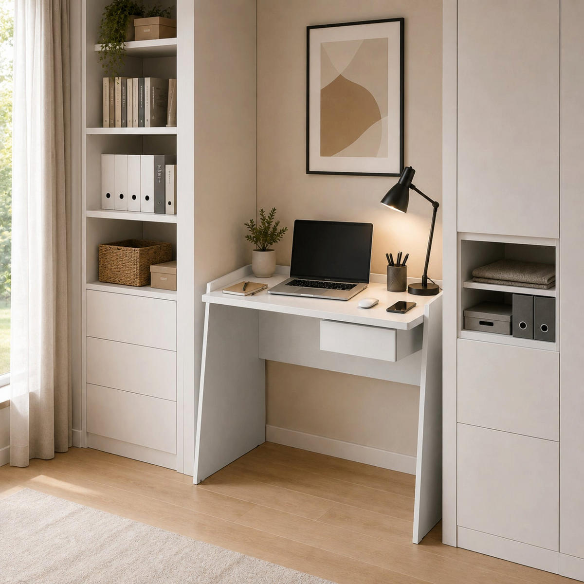 MODERNÍ Bílý Psací Stůl Zásuvka Betonový efekt ; PC Stůl Home Office Práce Studium Úspora Místa - bílá, dřevo/kompozitní dřevo (60/60/80cm) - The White Stone