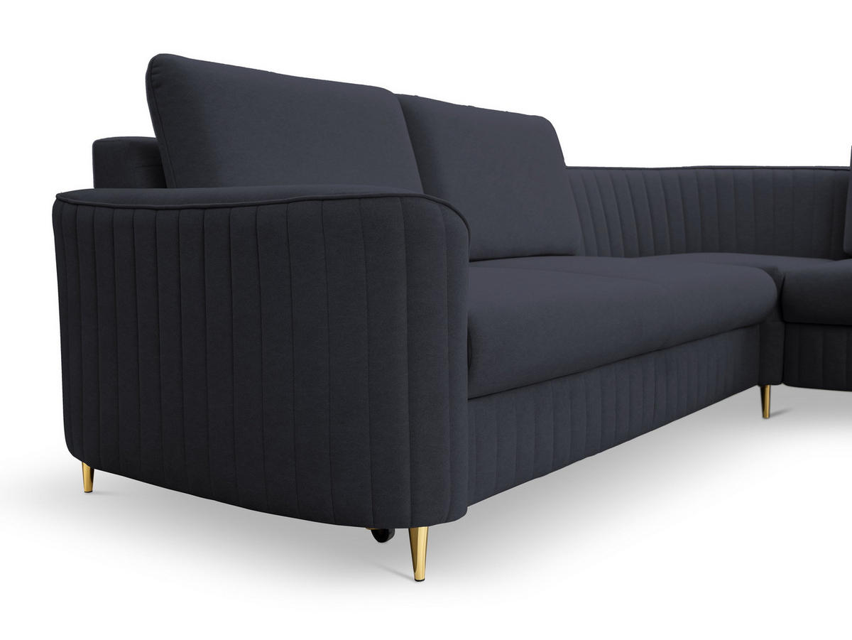 ECKSOFA VELA L-S Dunkelblau Velours-Stoff mit Schlaffunktion - Dunkelblau, Holz (251/251cm) - MASSENO