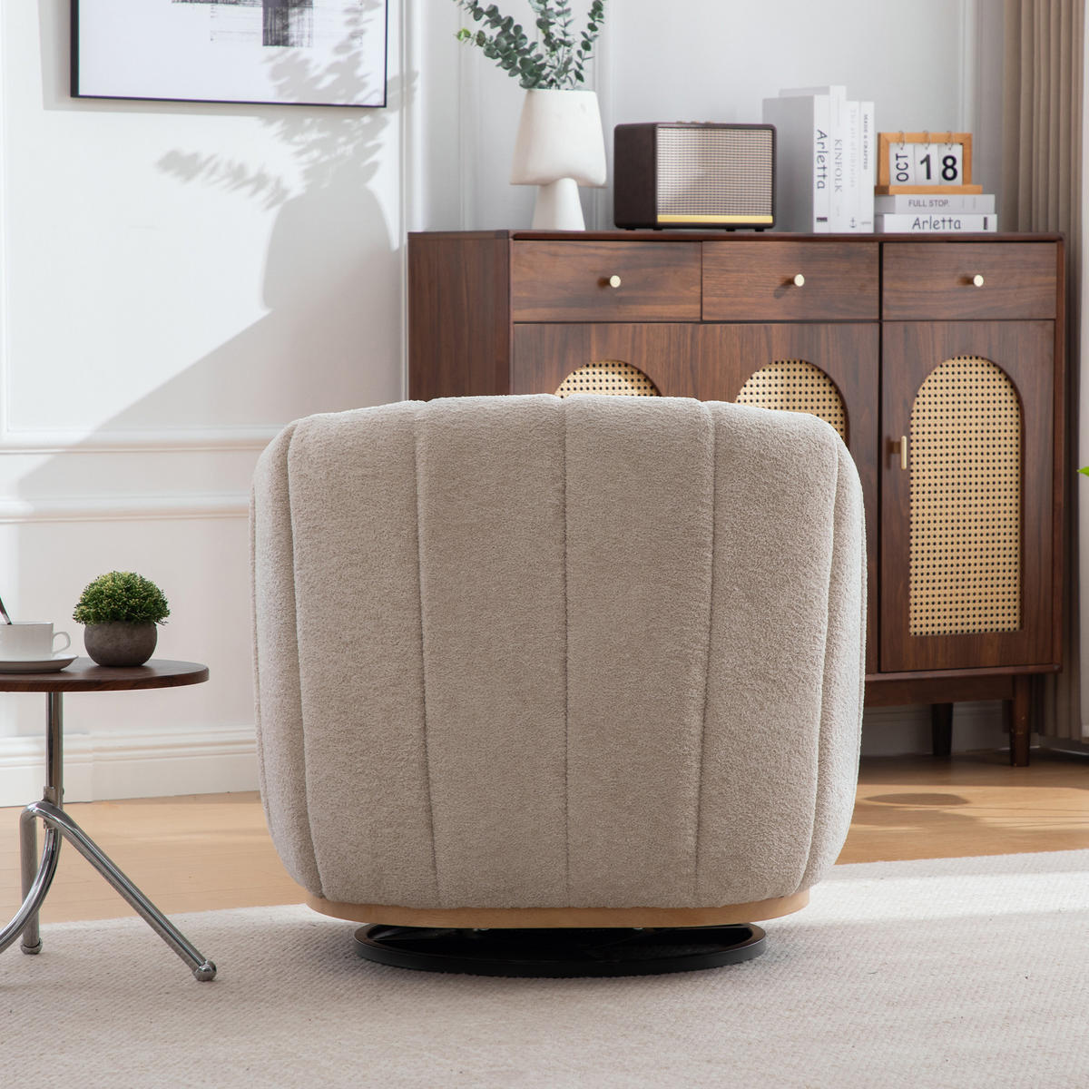 SESSEL 360° drehbar mit Chenille-Bezug, DE-42366, Beige - Beige, Metall (73/75.5/81cm) - ComfortXL
