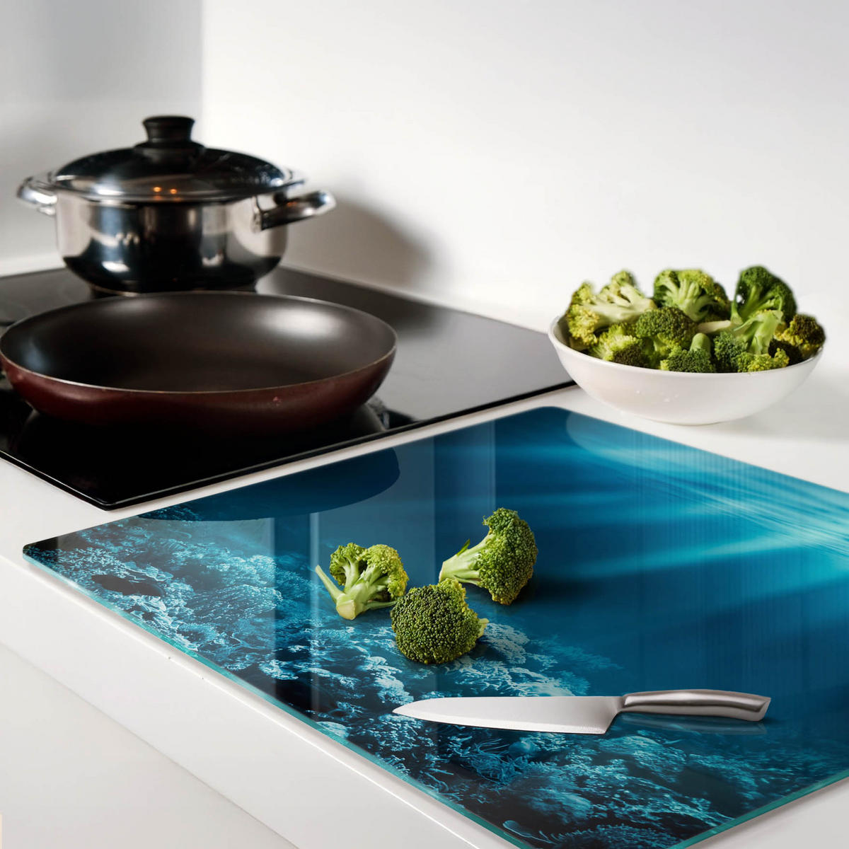 GLASPLATTE 60x52 cm Unterwasserwelt - Blau, Glas (60/0.4/52cm) - TULUP