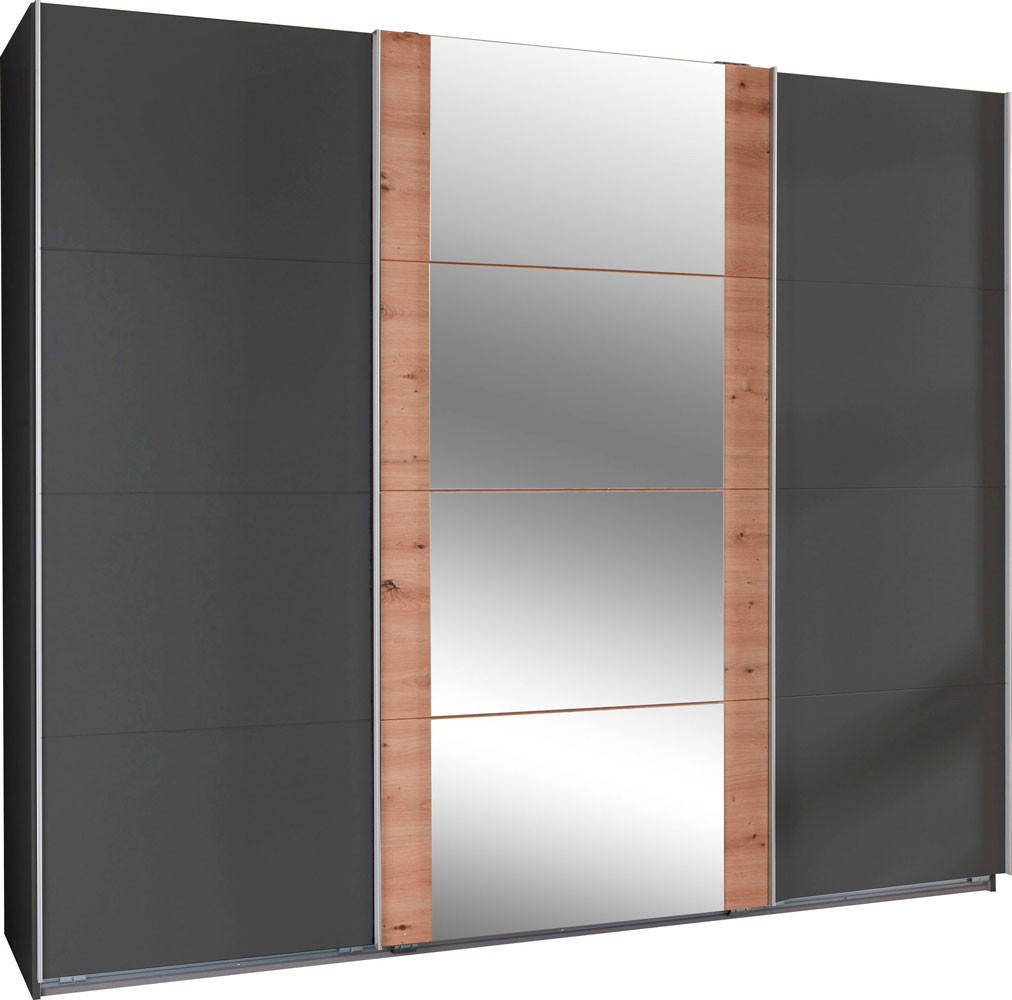 SCHWEBETÜRENSCHRANK Bern Graphit / Eiche Artisan 313 / 64 / 236cm - Braun/Grau, Holz/Holzwerkstoff (313/236/64cm) - Wimex
