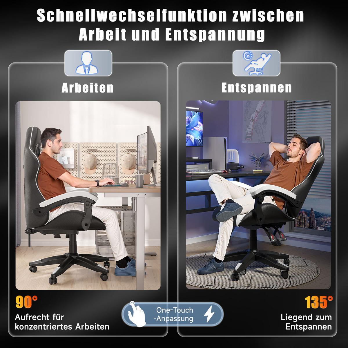 GAMINGSTUHL Schwarz-Weiß ergonomisch - Weiß, Leder (29/59/79cm) - Rattrix