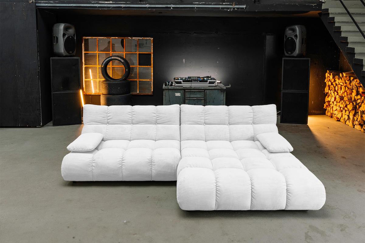 SITZGRUPPE VIVIEN 3ER SET Weiß Cord - Weiß, Kunststoff/Textil (510/85/359cm) - KAWOLA