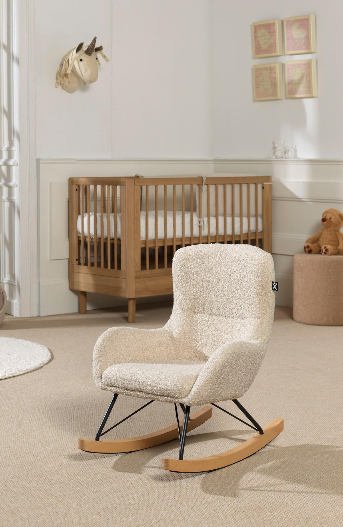 KINDER SCHAUKELSTUHL Keila komfortabel und bequem Bouclé Stoff beige - Beige, Kunststoff (55/69/65cm) - 58aufmkessel
