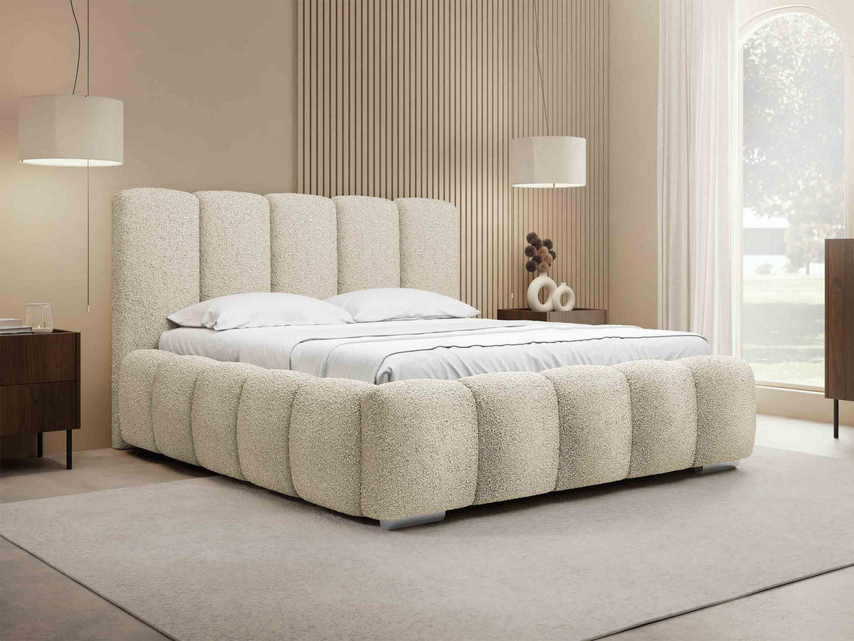 POLSTERBETT Wizko Boucle - Chromfarben/Beige, Holz/Holzwerkstoff (160/200cm) - MIRJAN24