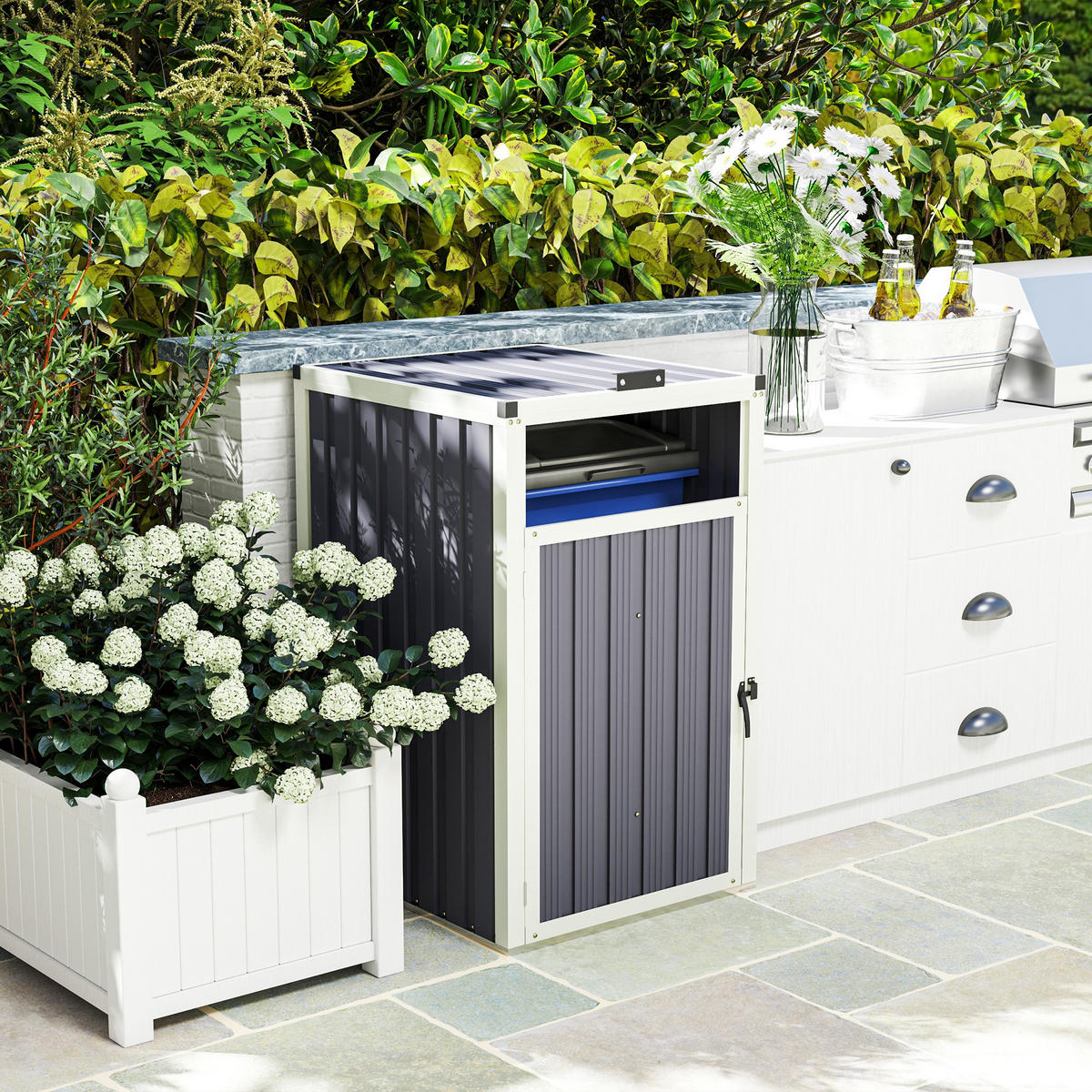 MÜLLTONNENBOX DE-16855 für 240L mit Belüftung Dunkelgrau - Dunkelgrau, Metall (73/122/81cm) - ComfortXL
