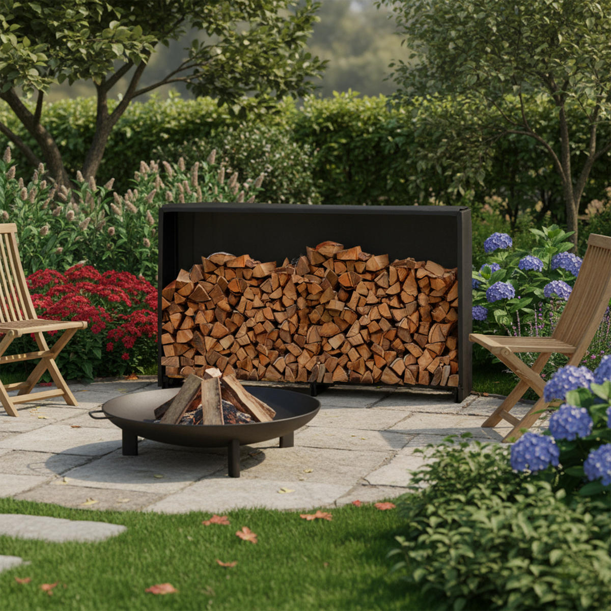 KAMINHOLZREGAL - Schwarz, Textil/Metall (200/110/29cm) - Relaxdays