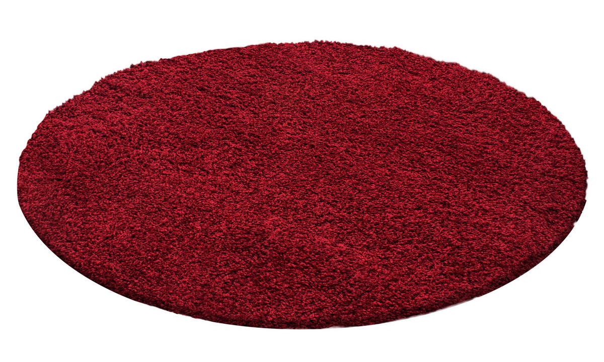 TEPPICH Hochflor Unifarben Polypropylen Wohnzimmer Shaggy Rot Rund 160x160 - Rot, Textil (160/160cm) - KADIMA DESIGN