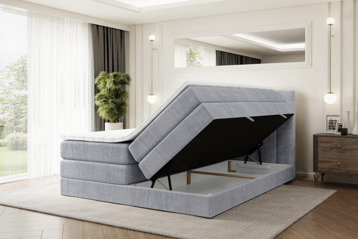 BOXSPRINGBETT OTTA KING - 160x200 - H3/H4 - Hellgrau - Hellgrau, Holzwerkstoff (160/200cm) - ALTDECOR
