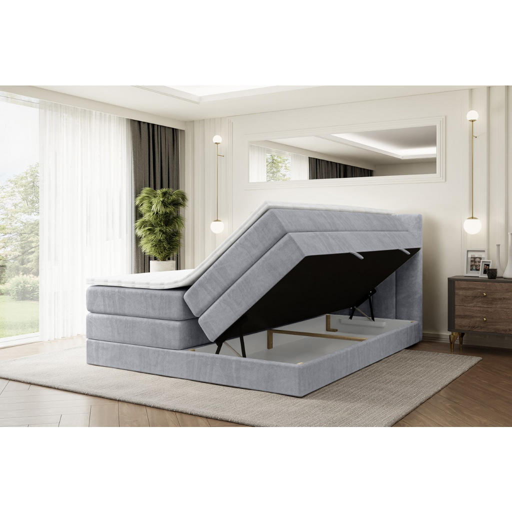 Thumbnail - Altdecor Boxspringbett, Hellgrau, Holzwerkstoff, Höhe ca. 20 cm, 180x200 cm, Schlafzimmer, Betten, Boxspringbetten