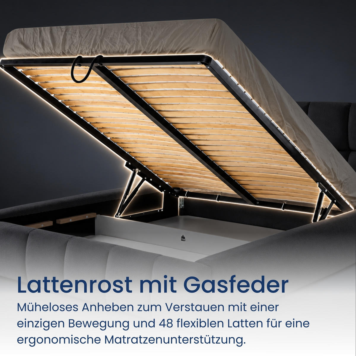 POLSTERBETT mit Stauraum 180x200 cm in Dunkelgrau - Dunkelgrau, Textil (180/200cm) - Home Collective
