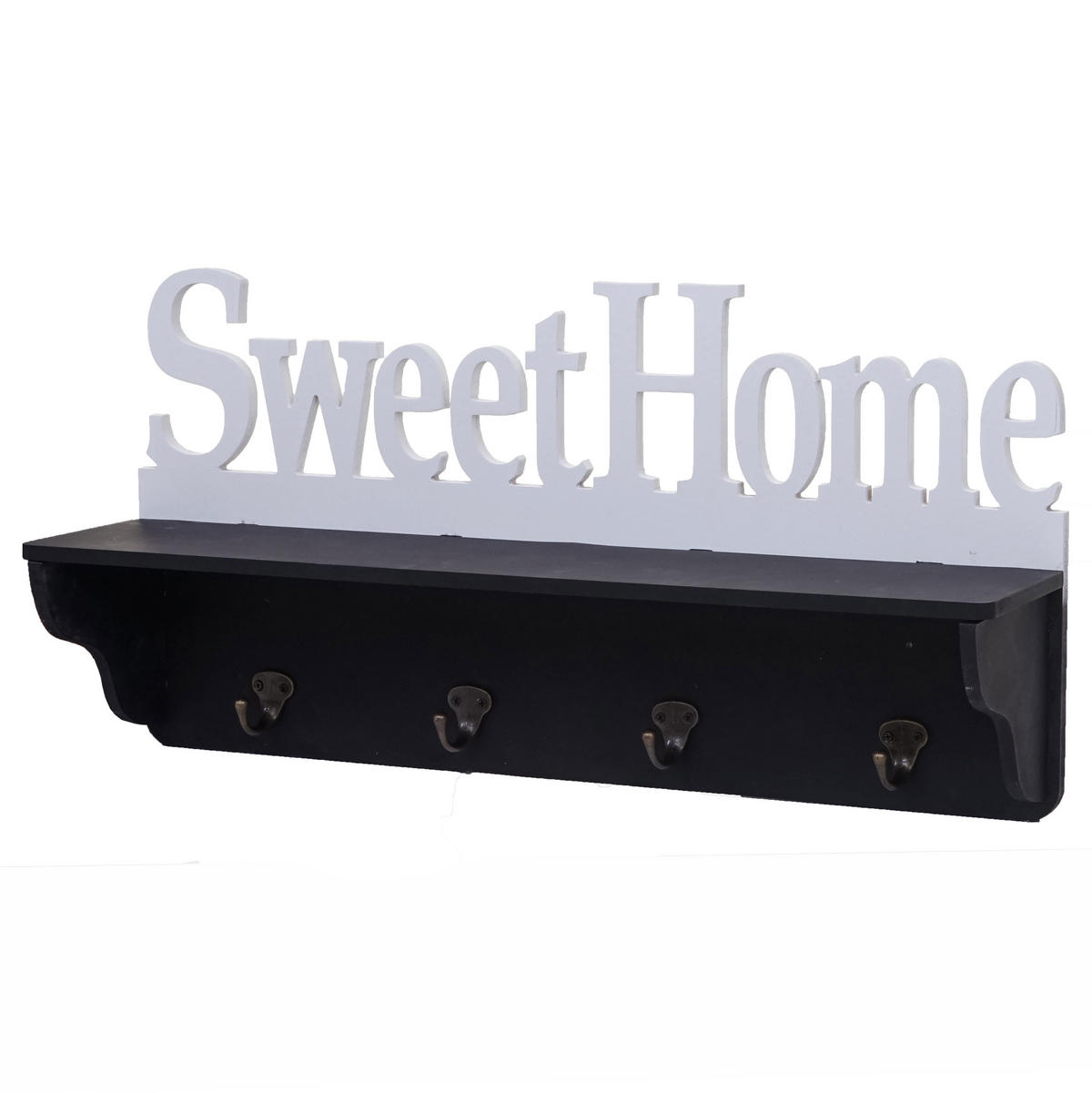WANDGARDEROBE SWEET HOME 4 HAKEN Schwarz, Reinweiß - Schwarz/Weiß, Holz (60/30/13cm) - MCW
