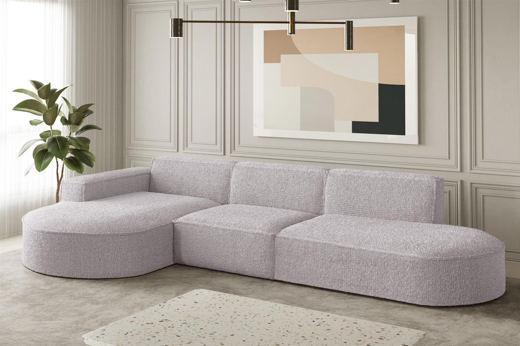 ECKSOFA Ottomane Palma Ascot Bukla - Rosa, Holzwerkstoff/Textil (296/165cm) - Fun Möbel