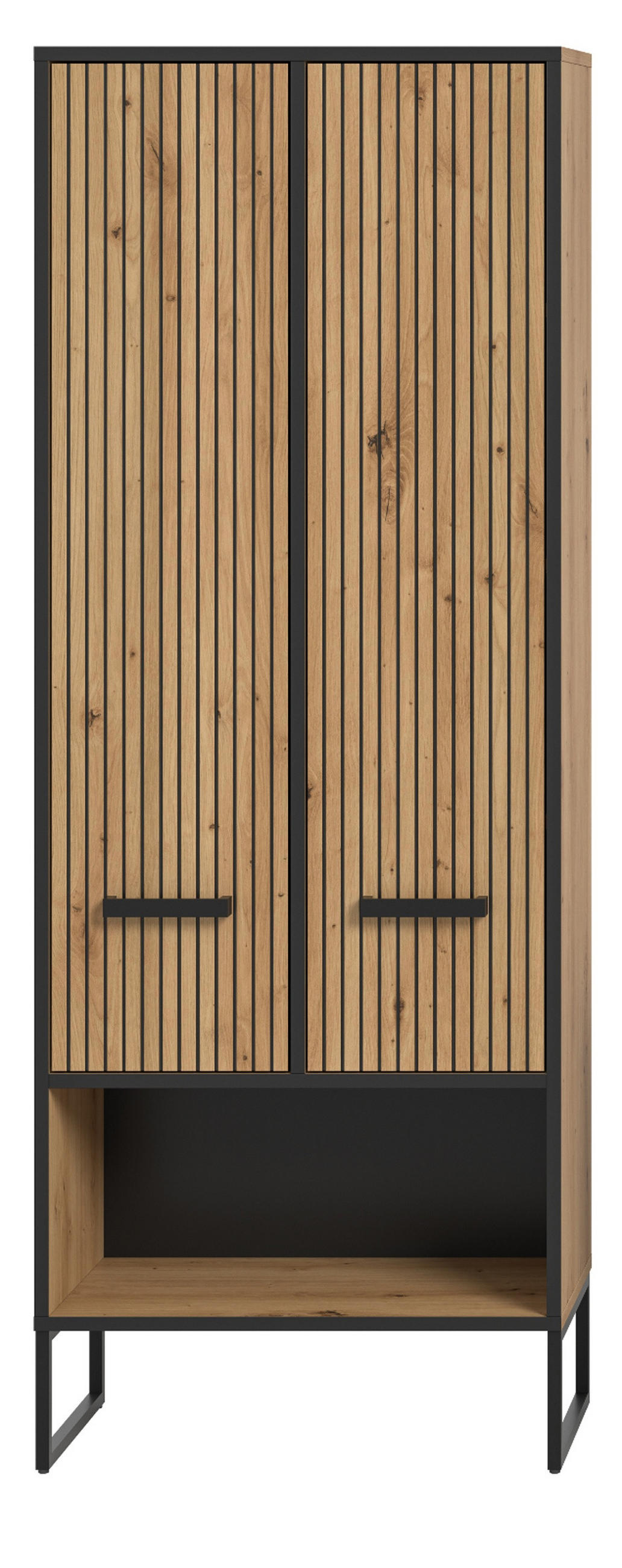 HOCHSCHRANK Eiche Artisan, schwarz 59 cm, Badezimmer Schrank mit Soft-Close - Schwarz/Eiche Artisan, Holzwerkstoff/Kunststoff (59/159/32cm) - Inn.Furn